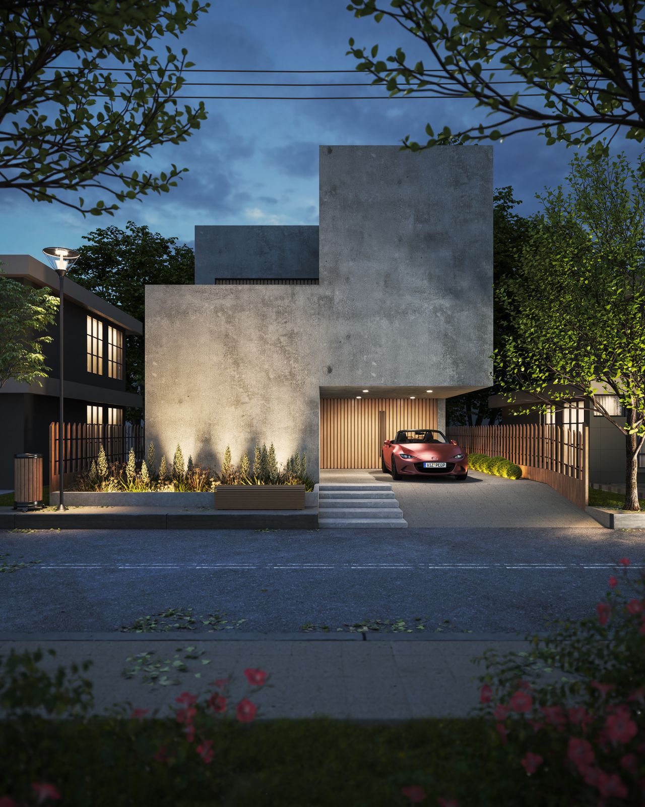 A modern home with a smooth, freshly rendered exterior